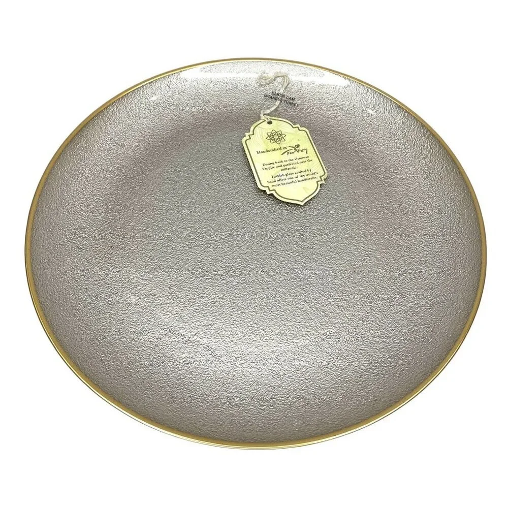 Turkish Glass 5 Charger Plates Set Platinum Gold Textured Gold Rim 13